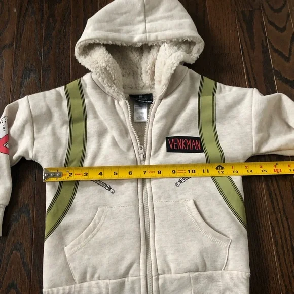 Ghostbusters Boys 3T Beige/Green Venkman Sherpa Lined Hooded Full-Zip Sweatshirt - Picture 8 of 13